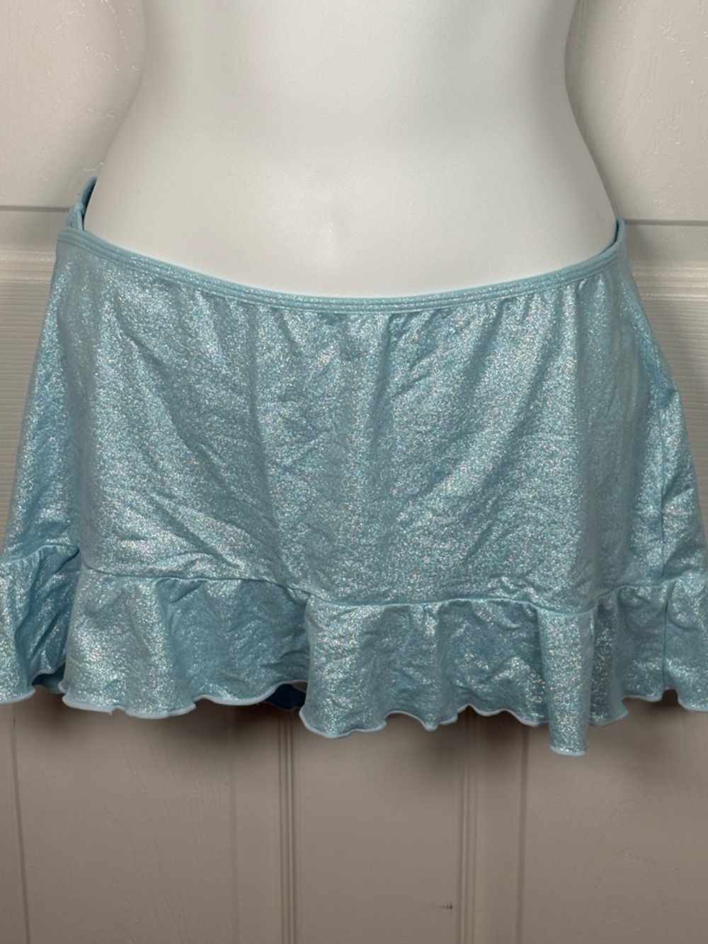 Frankie's Bikinis Light Blue Metallic Halter Bikini with Ruffle Skirt B22 - Picture 5 of 11